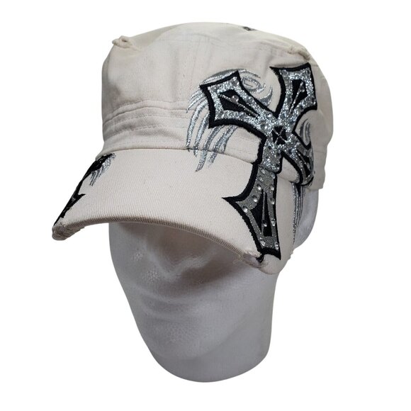 Pit Bull Cadet Style Hat Cap Womens Rhinestone Embellished Cross Bling - Picture 2 of 6